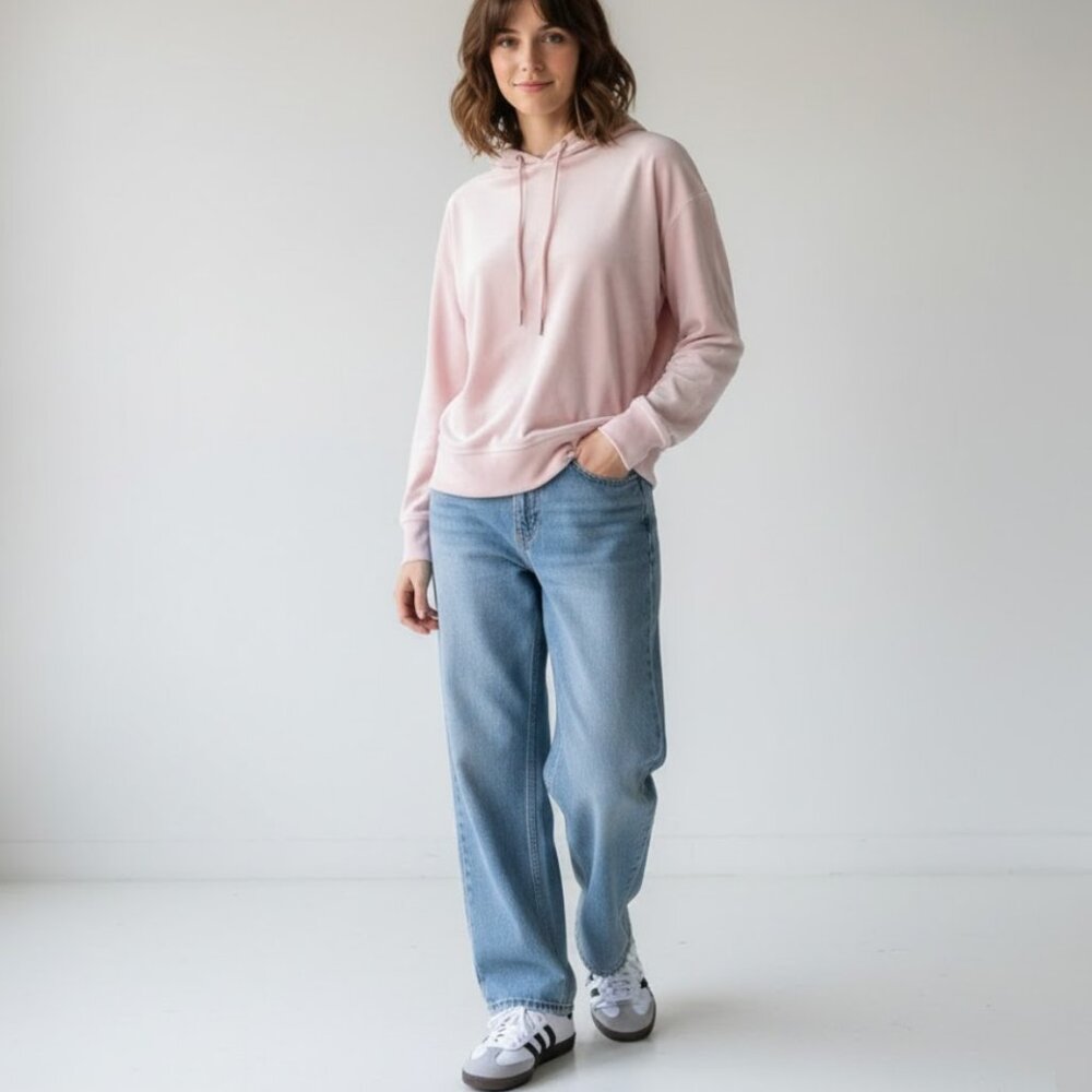 SANCTUARY Melrose Brigade Light Pink Velour Pullover Hoodie S, NWT